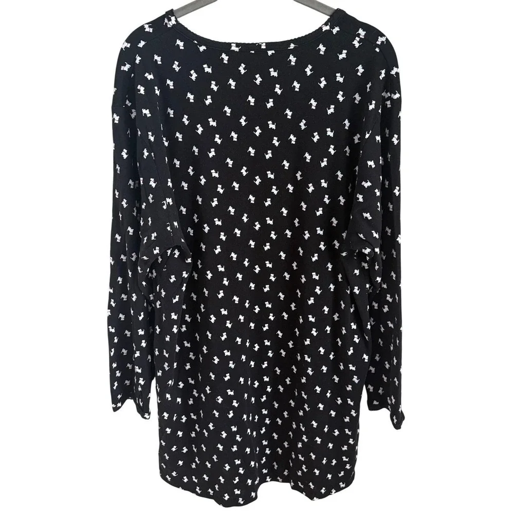 Charter Club 100% Cotton Scottie Dog Sleep Shirt Black White Henley Large - Picture 6 of 6